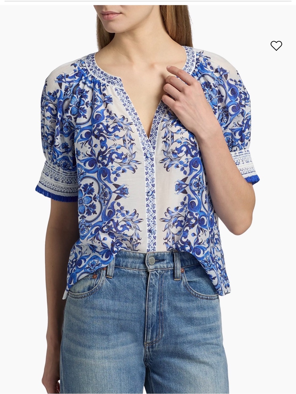 Alice + Olivia Thalia Rococo Cotton-SIlk Puff-Sleeve Blouse Size XS